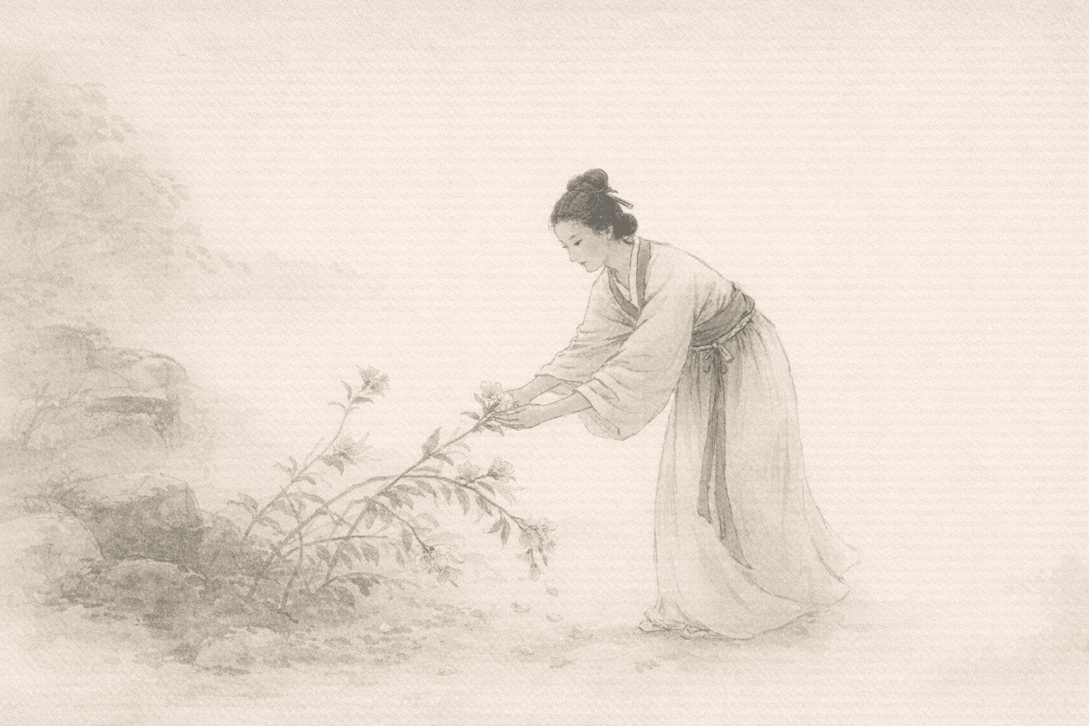 黄大仙第5签《韩夫人惜花》典故配图