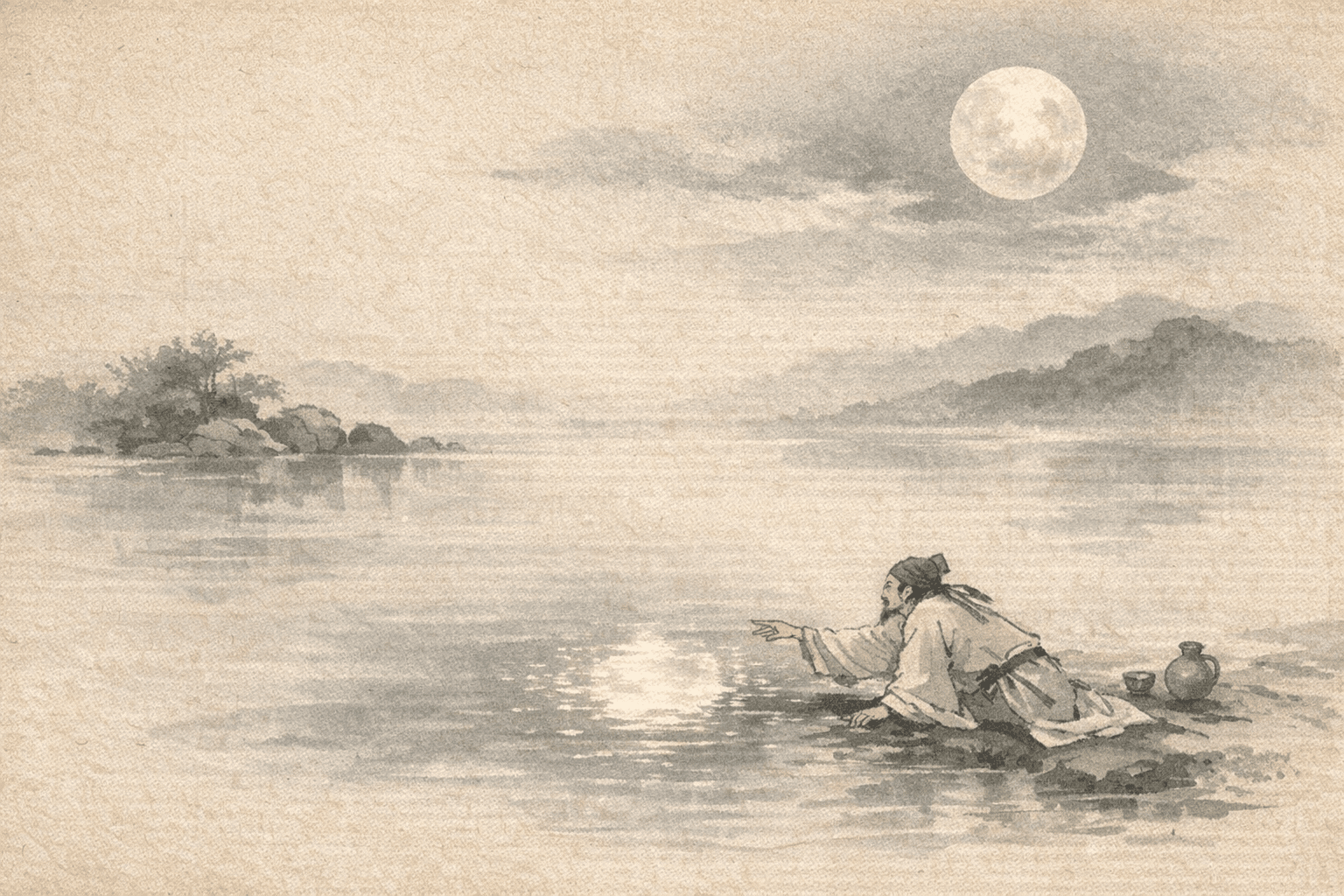 黄大仙第12签《太白捞月》典故配图