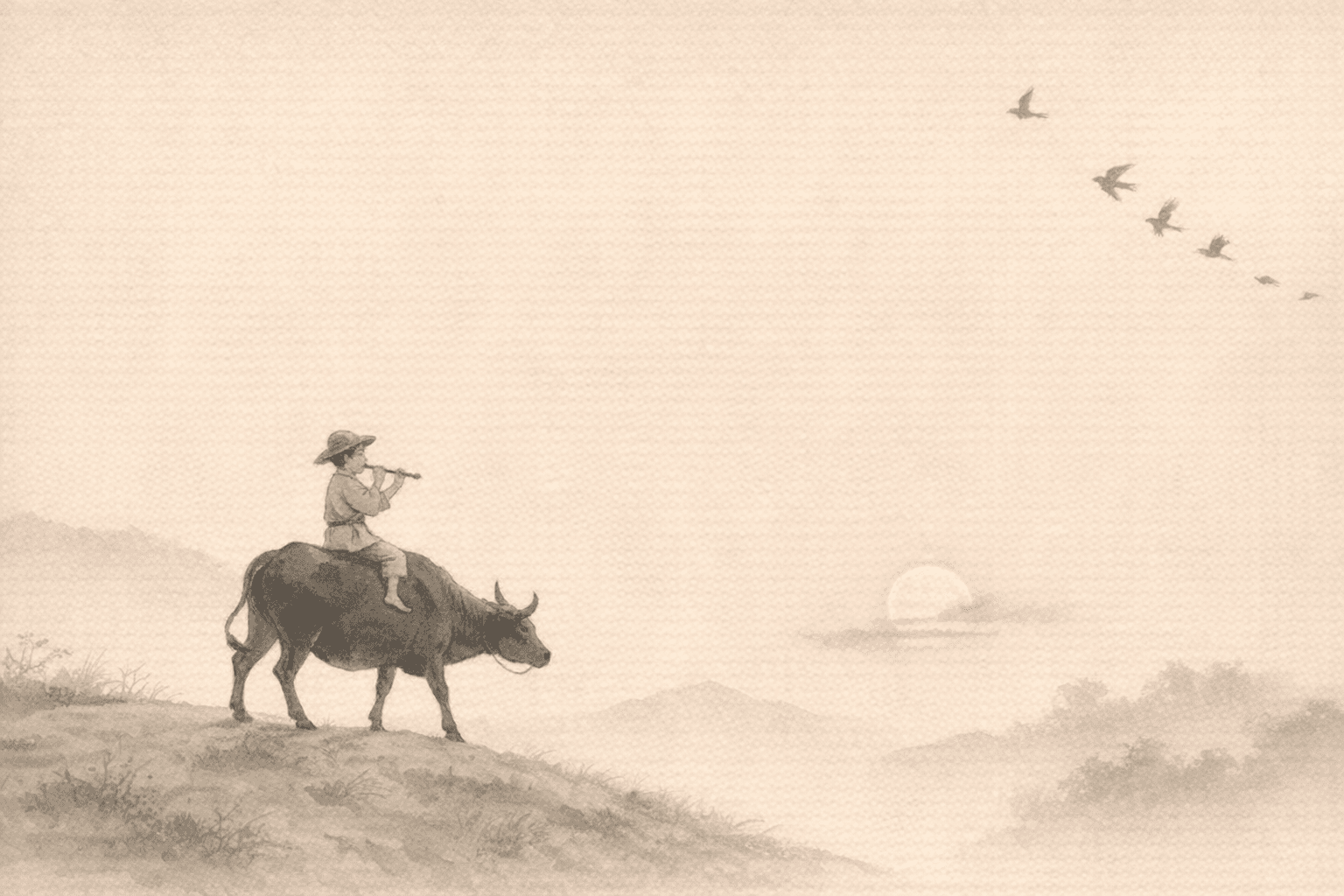 黄大仙第16签《牧童跨犊回归》典故配图