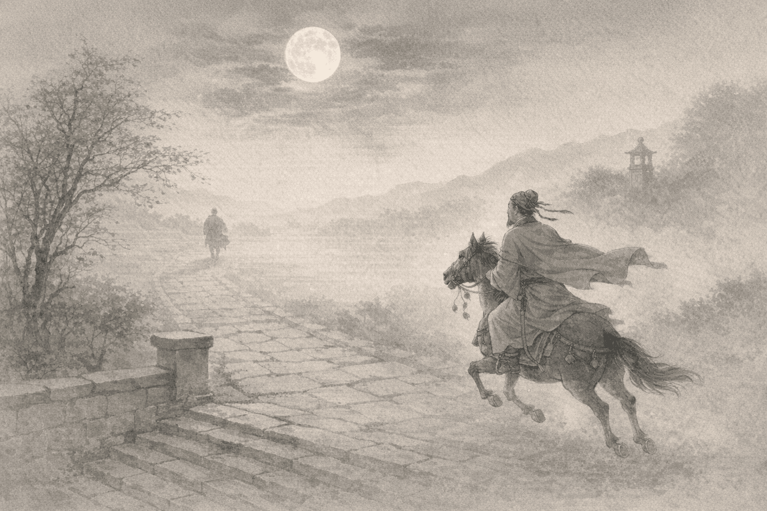 黄大仙第17签《月下追贤》典故配图