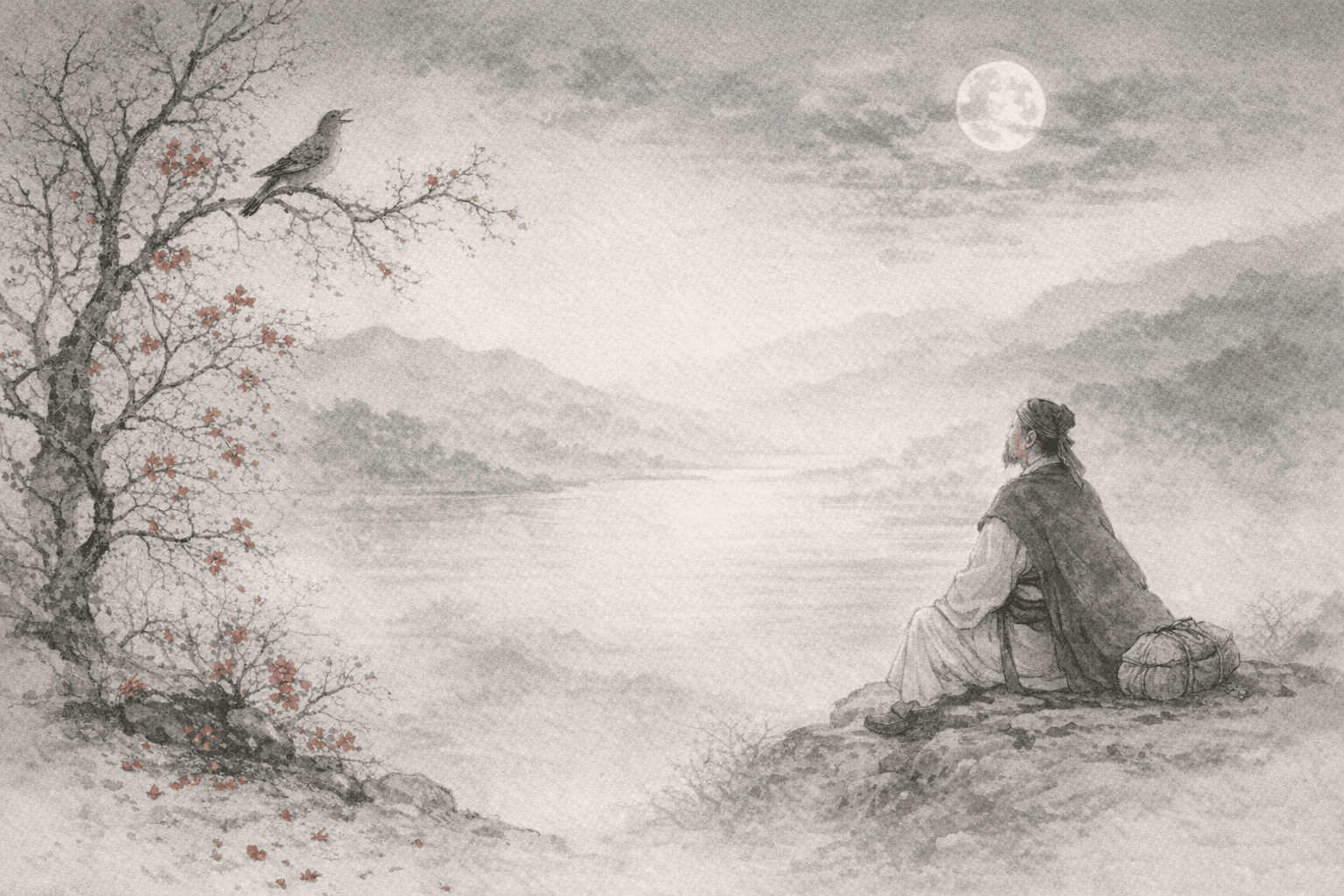 黄大仙第18签《杜鹃泣血动客心》典故配图