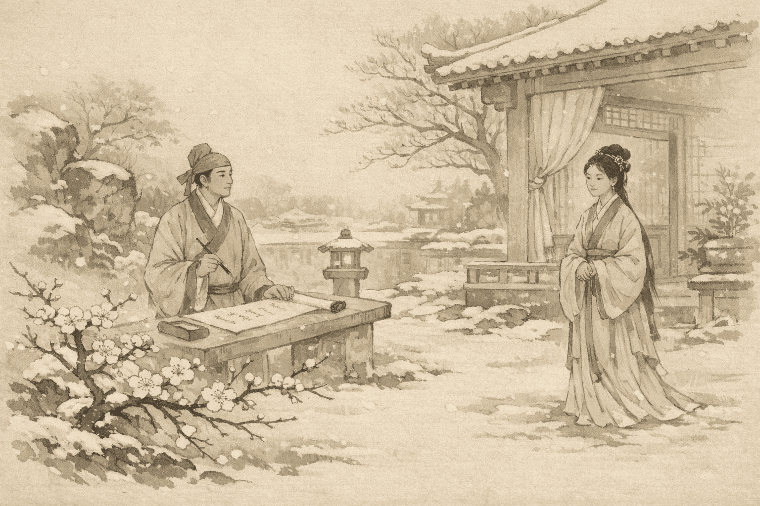 黄大仙第20签《雪梅招亲》典故配图