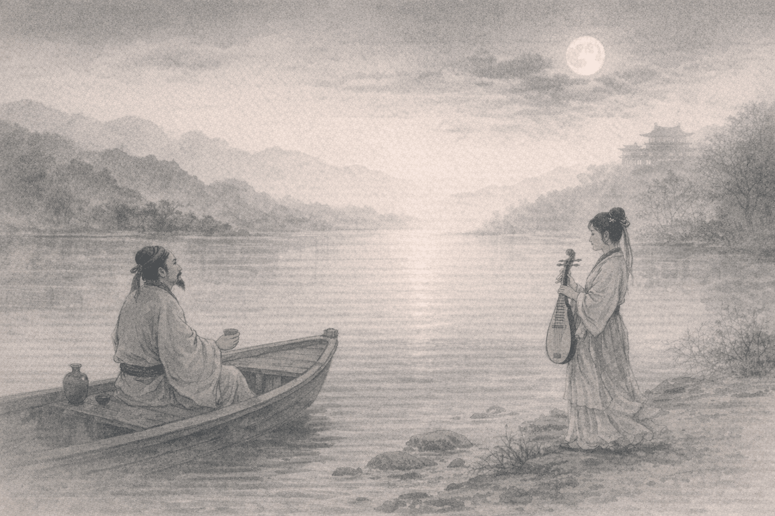 黄大仙第28签《浔阳江听琵琶》典故配图