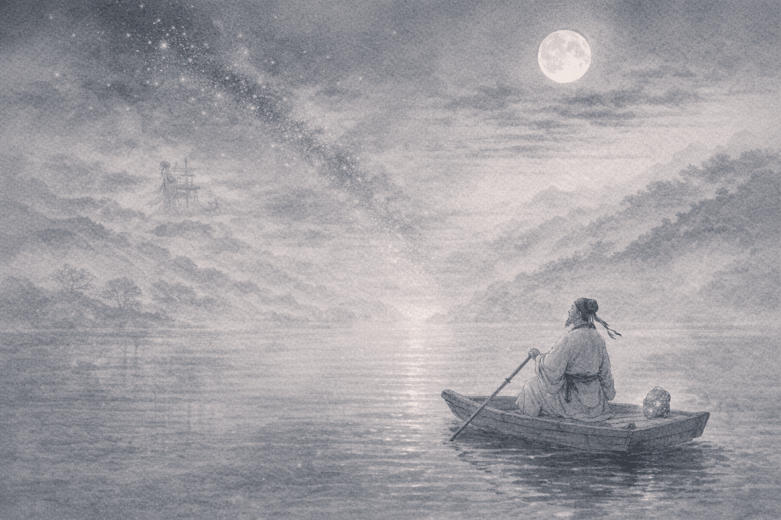 黄大仙第41签《张骞月夜浮槎》典故配图