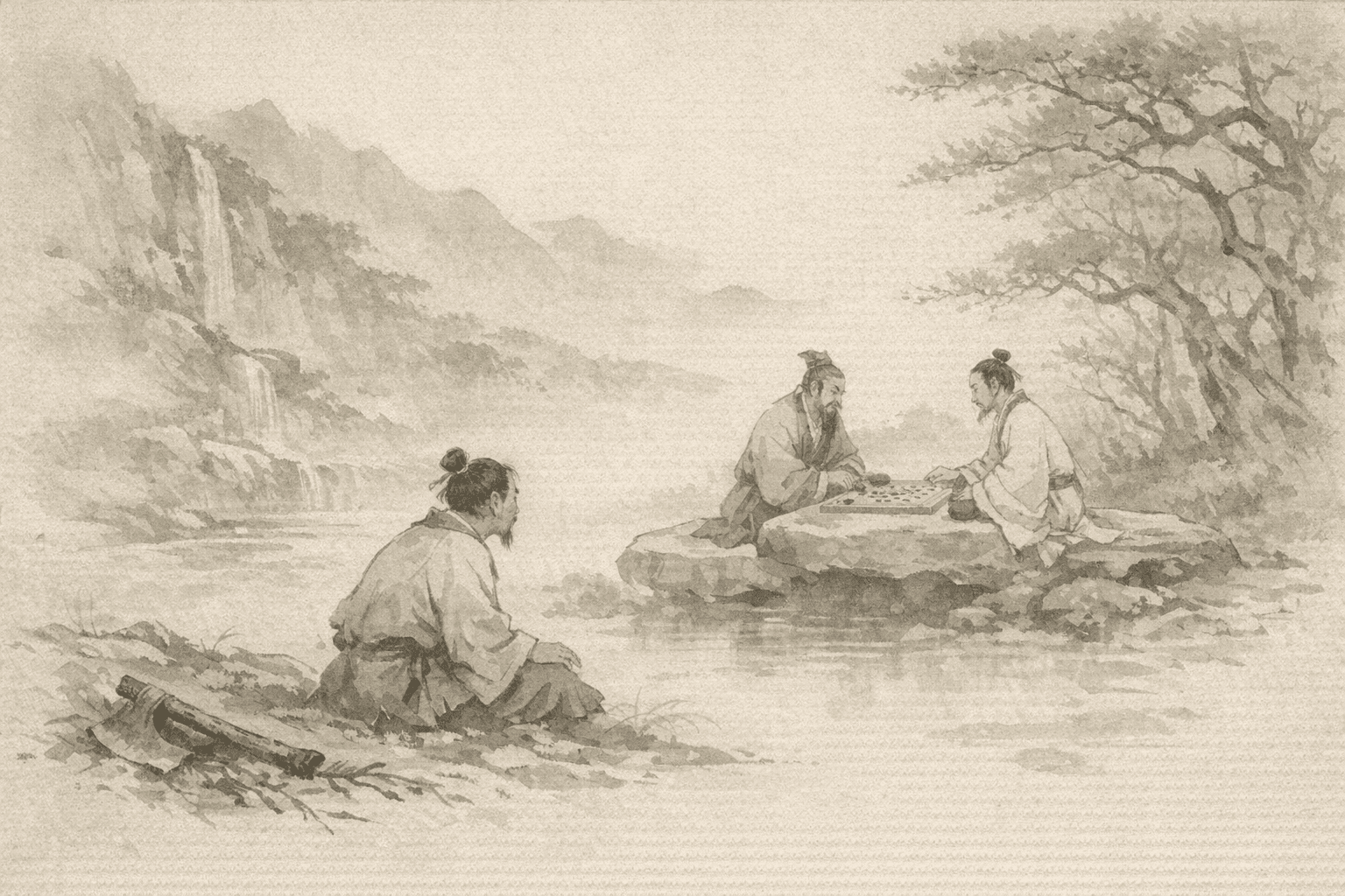 黄大仙第45签《王质遇仙》典故配图