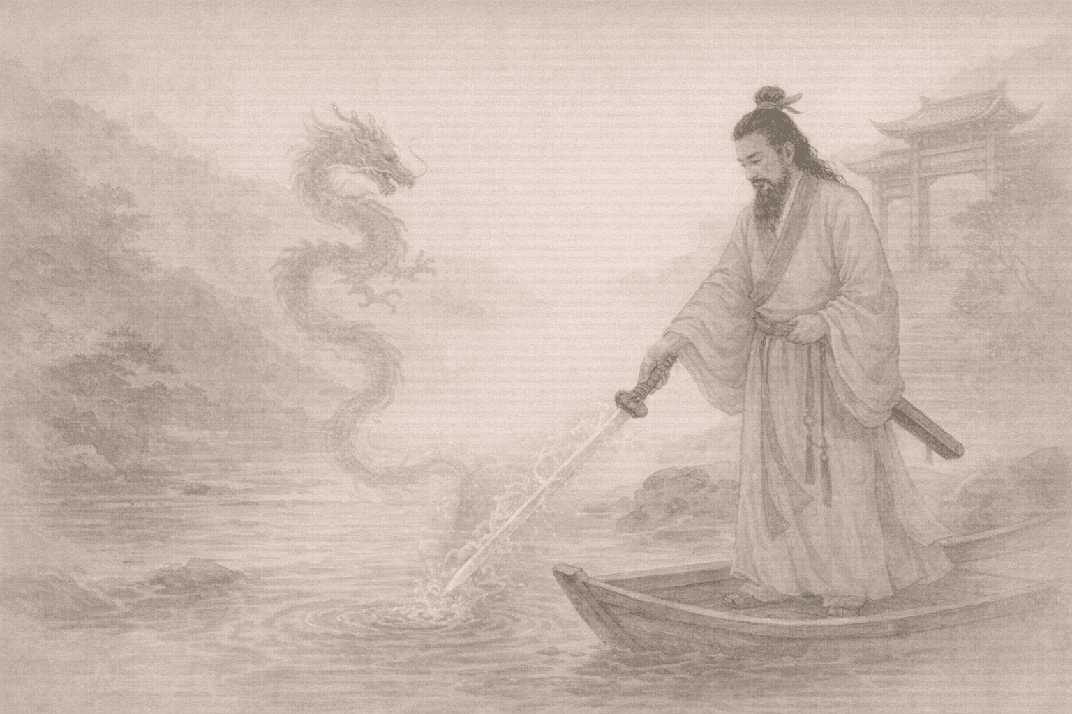 黄大仙第56签《吕祖桃木剑》典故配图