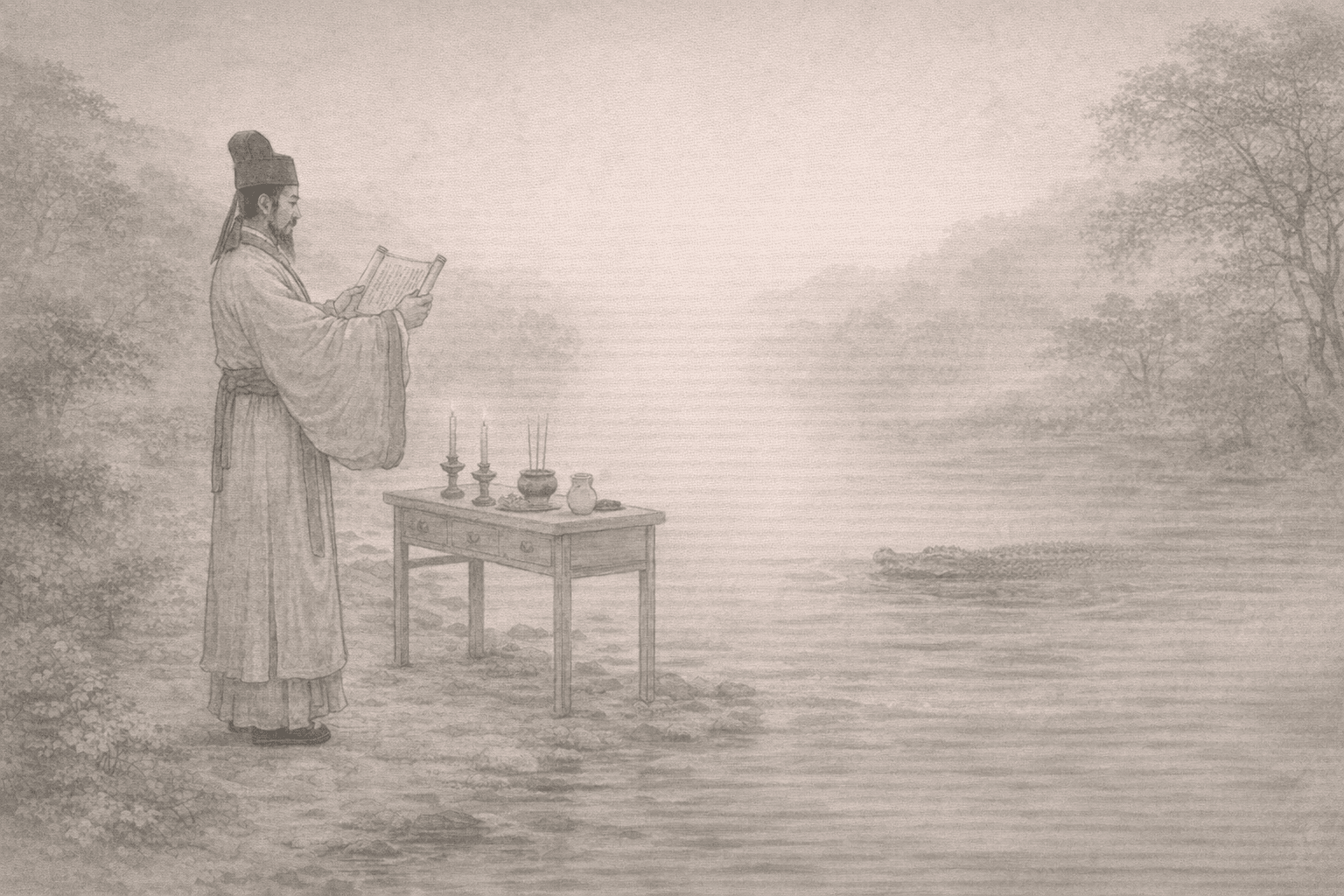 黄大仙第69签《韩文公祭鳄鱼》典故配图