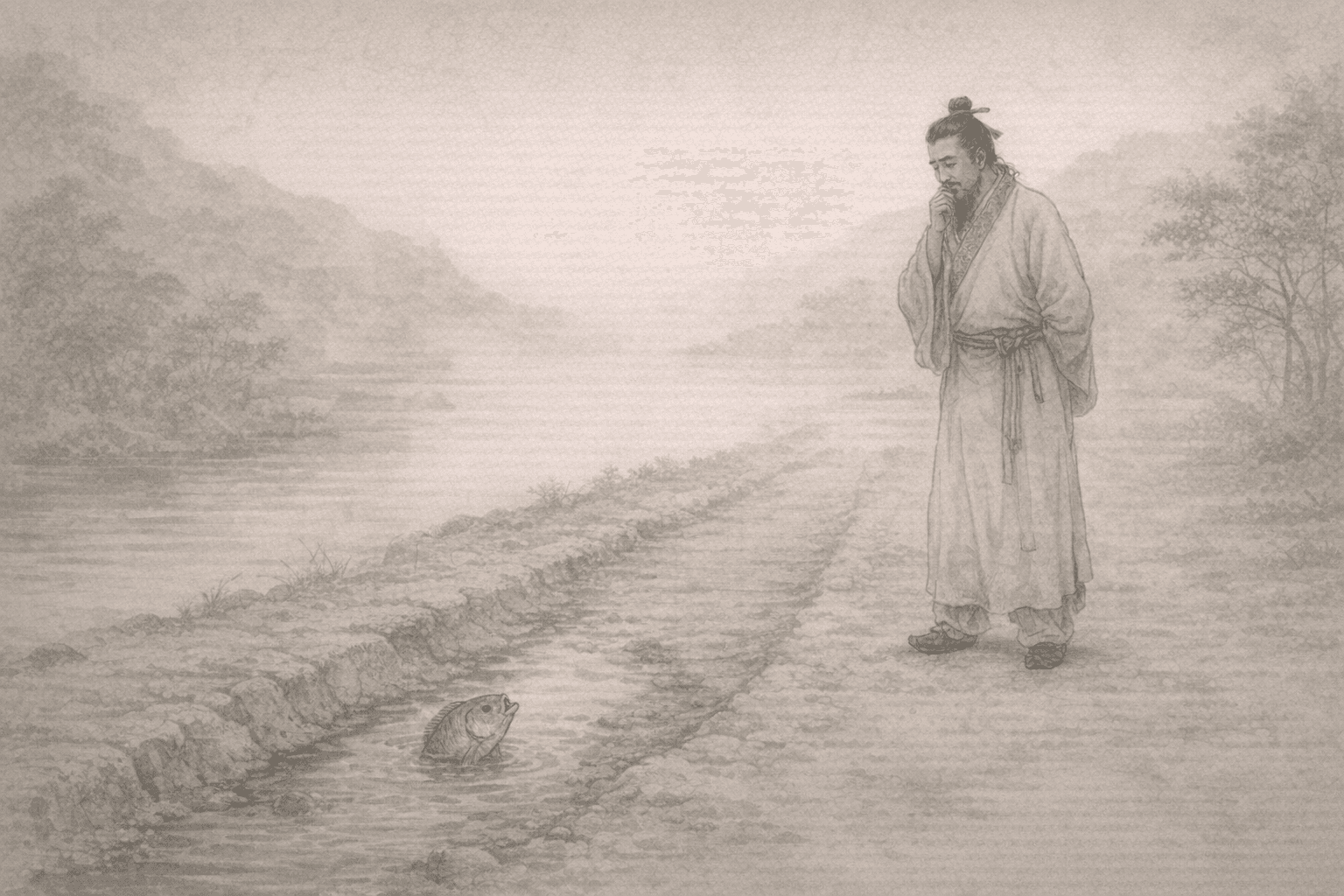 黄大仙第71签《庄周活鲋鱼》典故配图