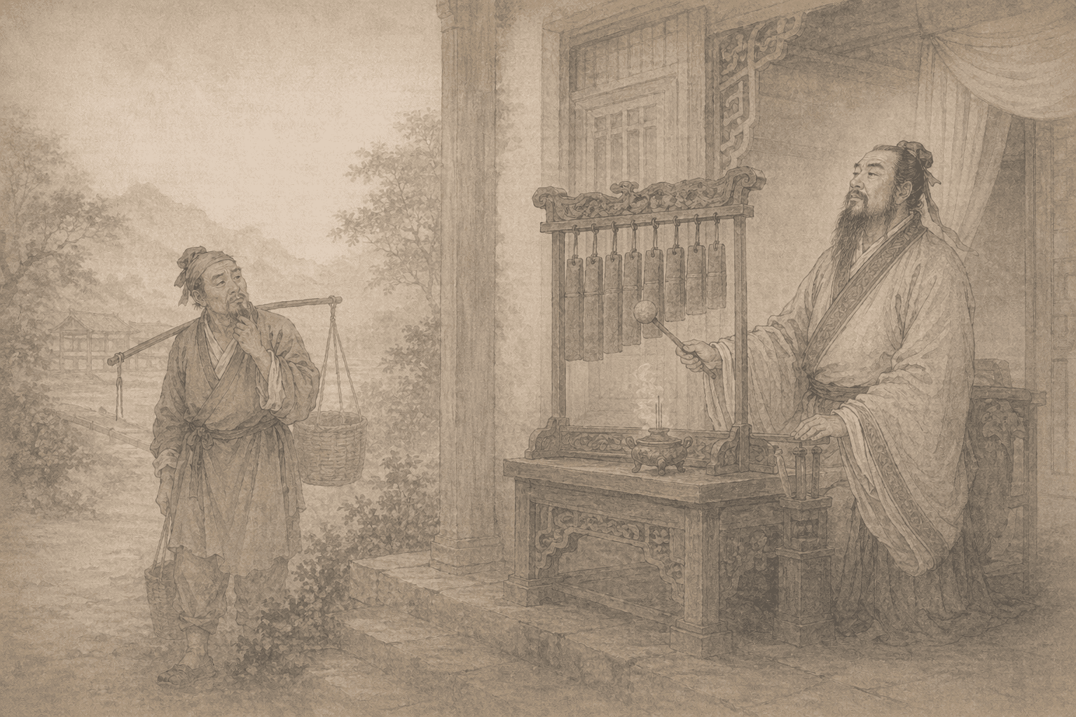 黄大仙第82签《孔子击磬》典故配图