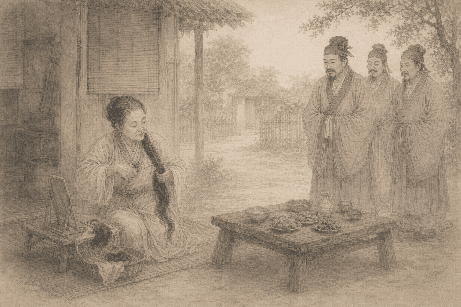 黄大仙第86签《侃母迎宾》典故配图