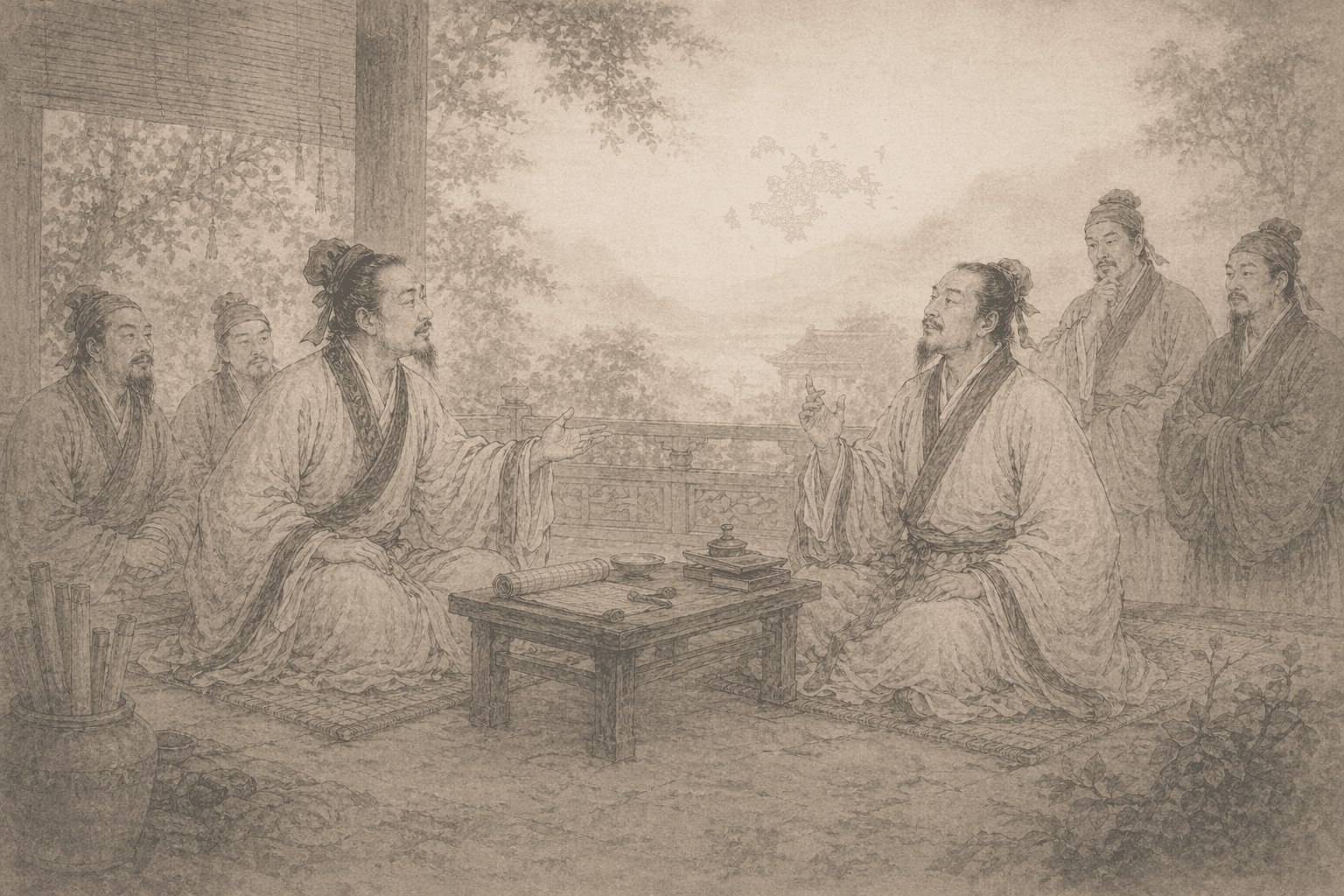 黄大仙第87签《荀陆座谈》典故配图