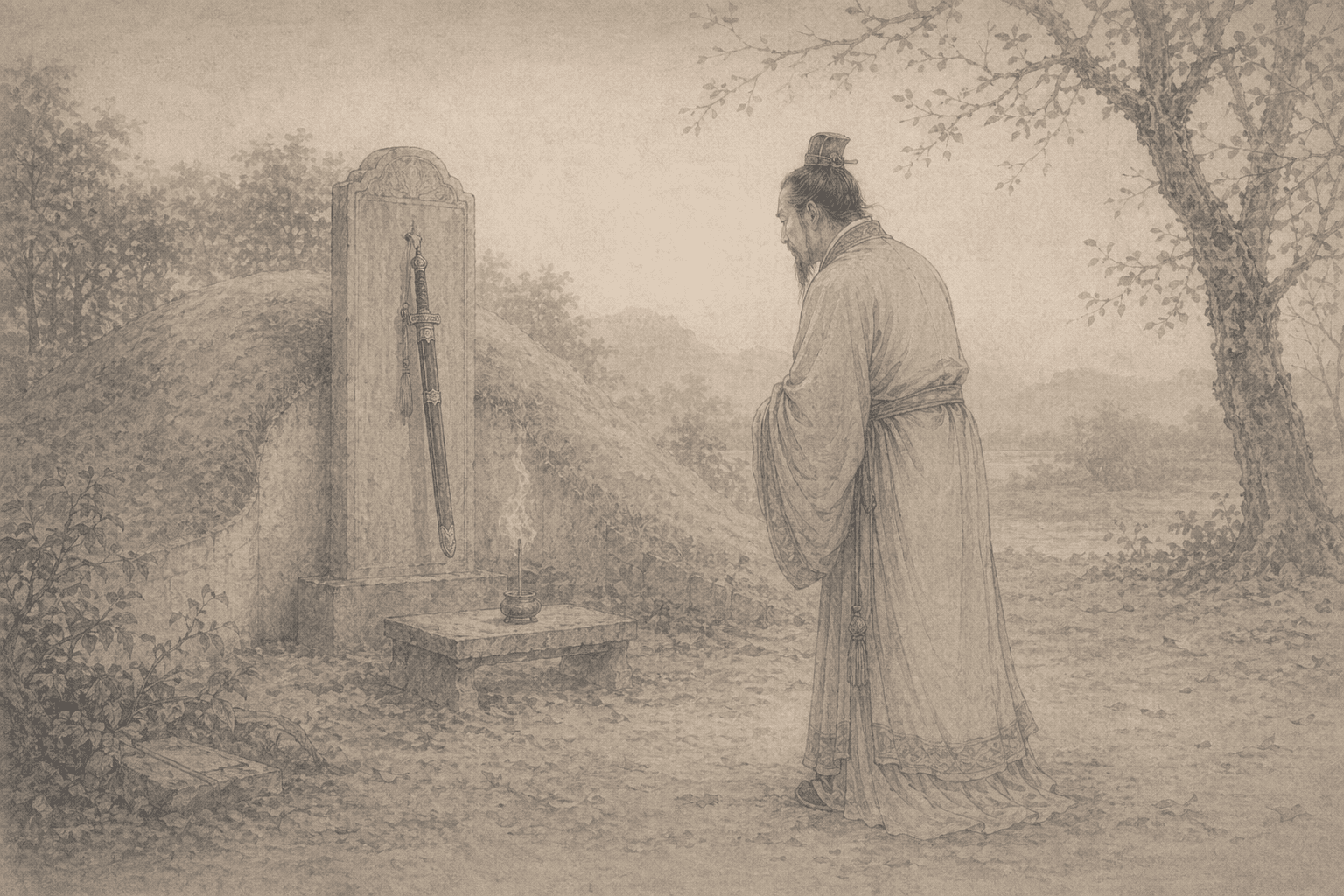 黄大仙第89签《吴季子挂剑》典故配图