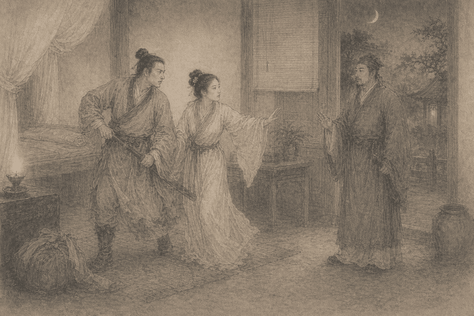 黄大仙第90签《红拂女私奔》典故配图