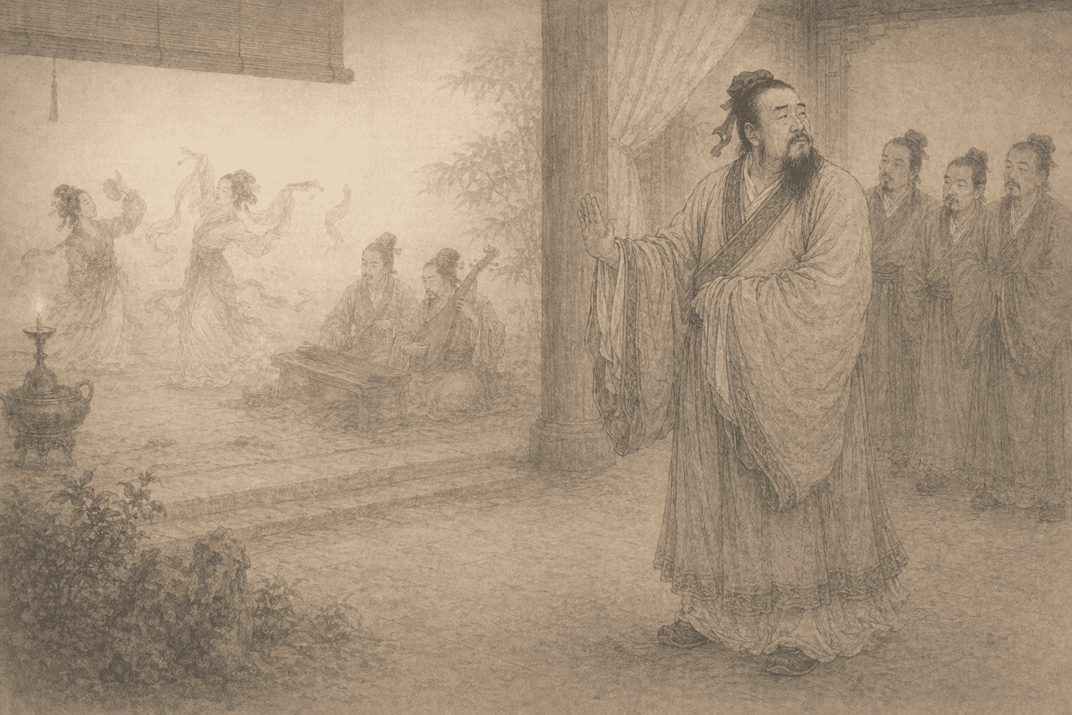 黄大仙第93签《孔子闻郑卫之音》典故配图