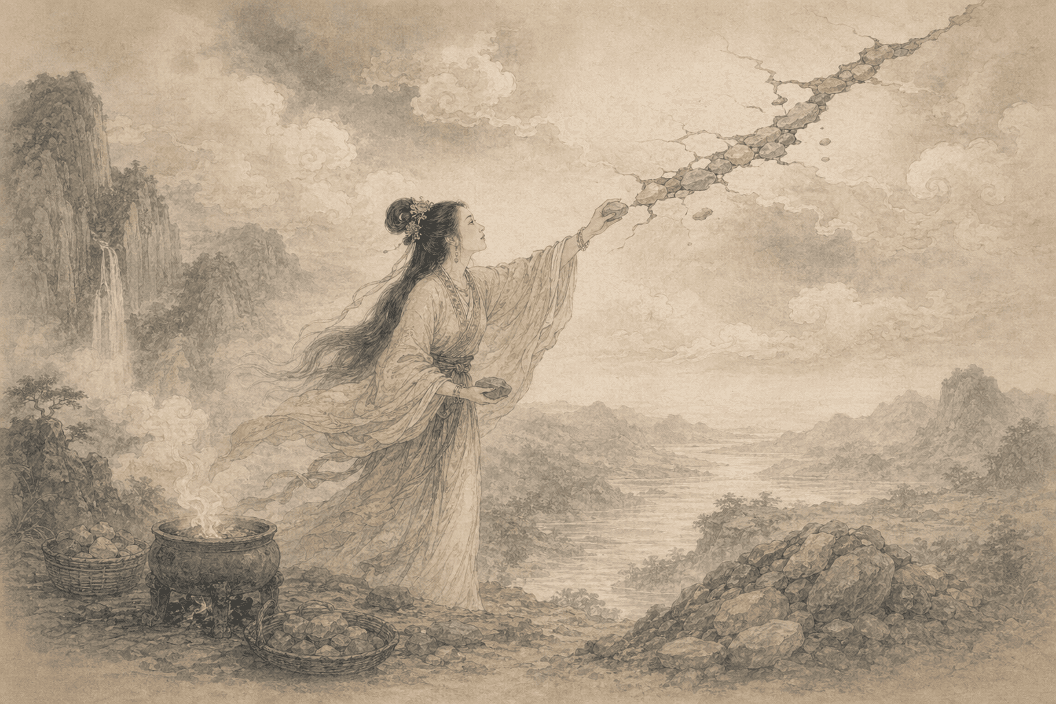 黄大仙第95签《女娲炼石补天》典故配图