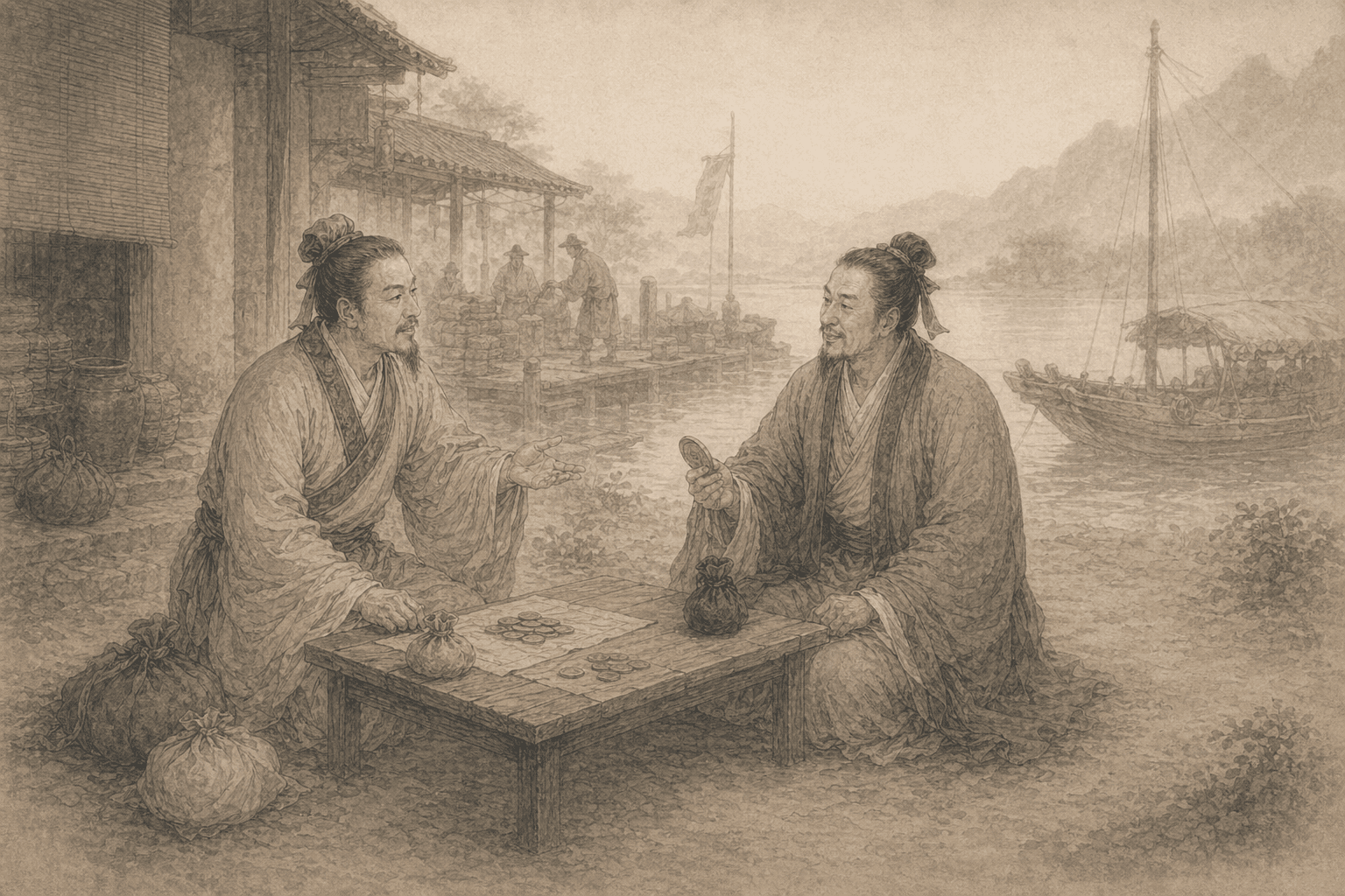 黄大仙第98签《管鲍分金》典故配图