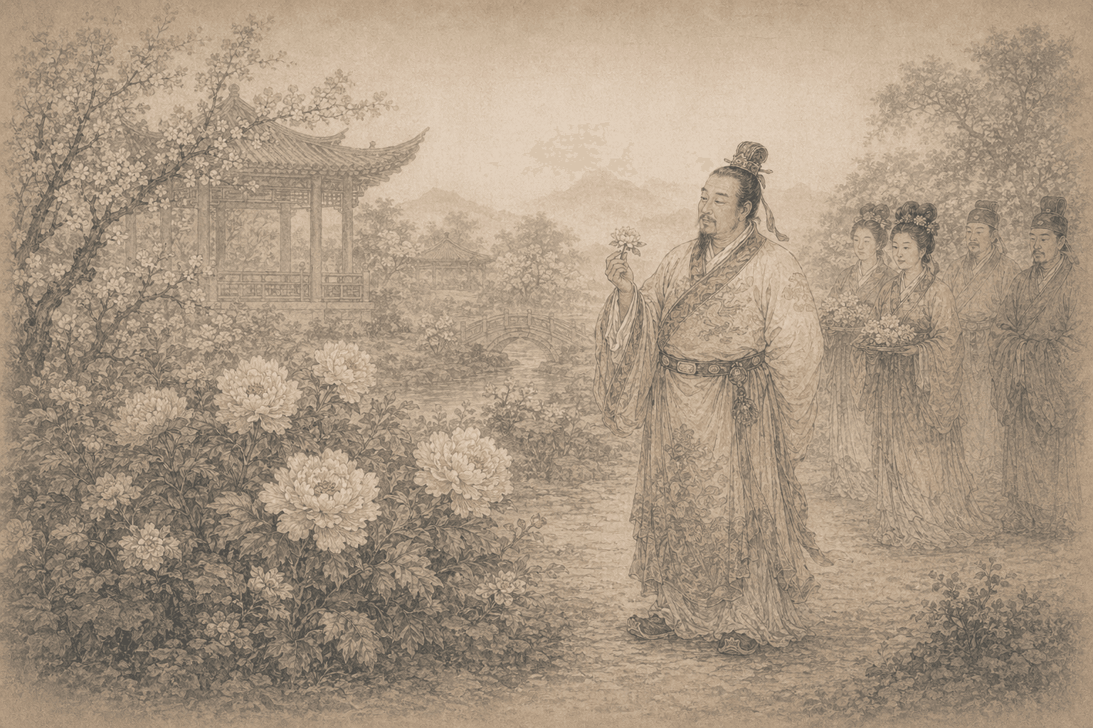 黄大仙第100签《唐明皇赏花》典故配图